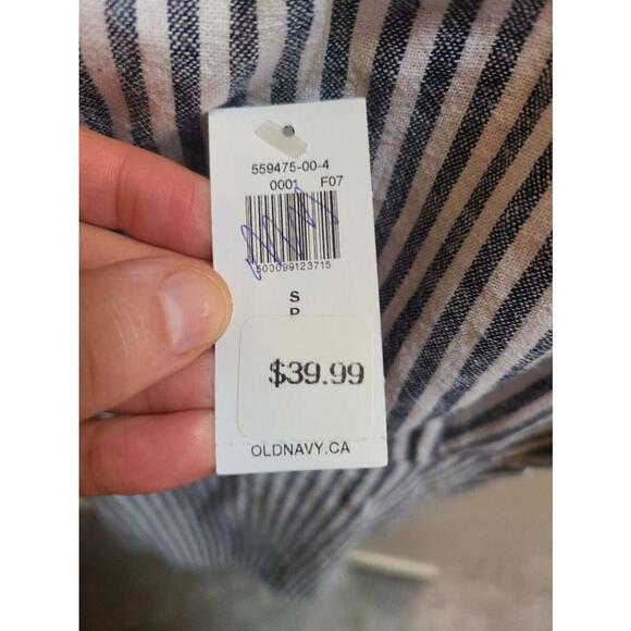 NWT - Old Navy - Fit & Flare Tie Strap Cami Mini Linen Dress - Pinstripe - S - Picture 10 of 13